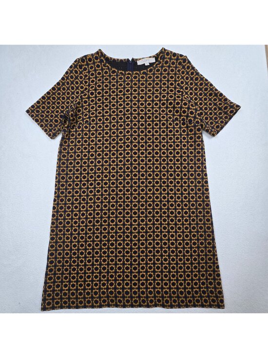 Ann Taylor LOFT Dresses & Skirts - Ann Taylor LOFT Large Shift Dress Navy/Yellow Geometric Pattern Short Sleeve